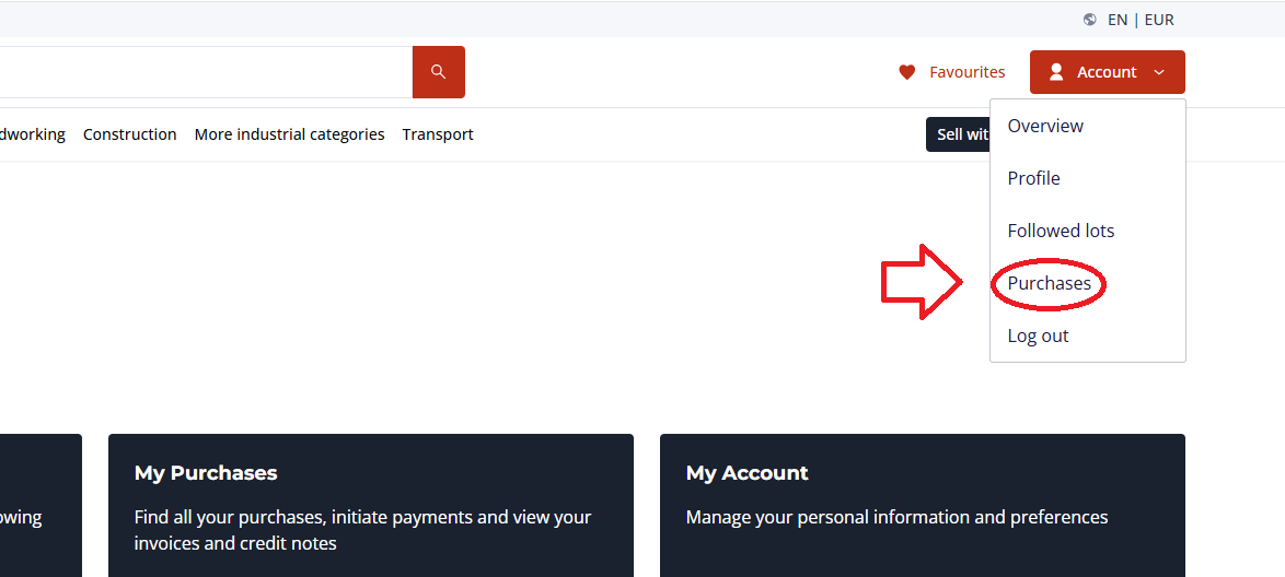 2a-buyer account, home screen with account drop-down.png